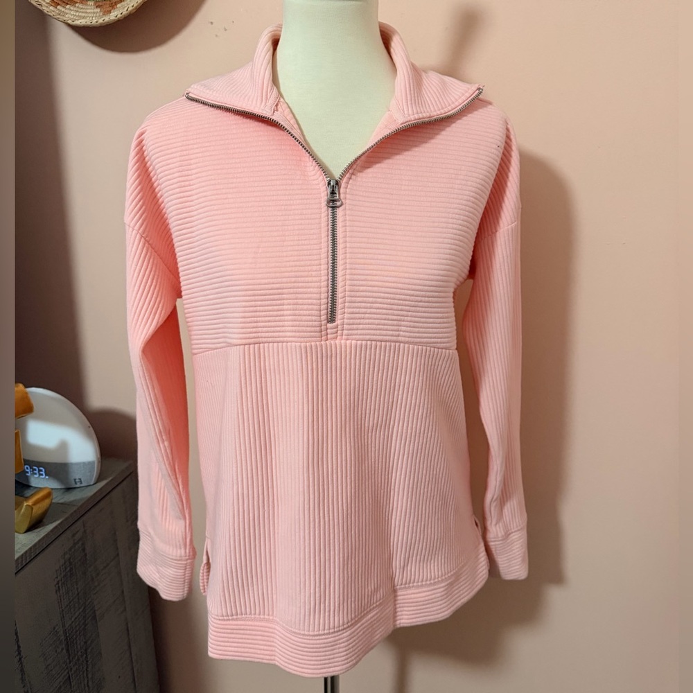Wonderly Light Pink Ribbed Half-Zip Pullover